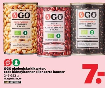 Netto ØGO økologiske kikærter, røde kidneybønner eller sorte bønner tilbud
