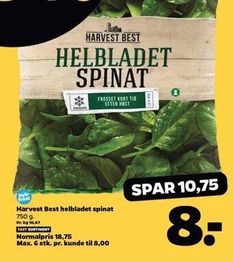 Netto Harvest Best helbladet spinat 750 g. tilbud