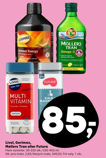 SuperBrugsen Livol, gerimax, møllers tran eller futura tilbud