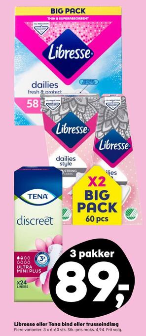 SuperBrugsen Libresse eller tena bind eller trusseindlæg tilbud