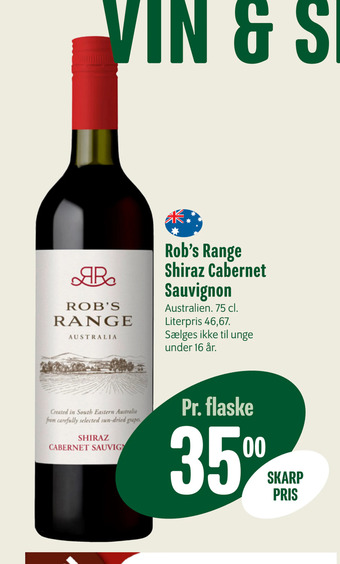 Min Købmand Rob’s range shiraz cabernet sauvignon tilbud