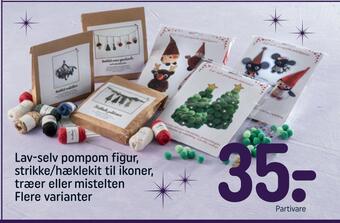 REMA 1000 Lav-selv pompom figur, strikke/hæklekit til ikoner, træer eller mistelten tilbud