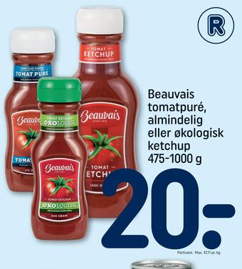 REMA 1000 Beauvais tomatpuré, almindelig eller økologisk ketchup tilbud