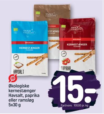 REMA 1000 Økologiske kernestænger havsalt, paprika eller ramsløg tilbud