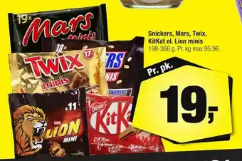 Calle Snickers, Mars, Twix, KitKat el. Lion minis tilbud