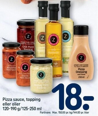Pizza sauce, topping eller olier 120-190 g/ 125-250 ml