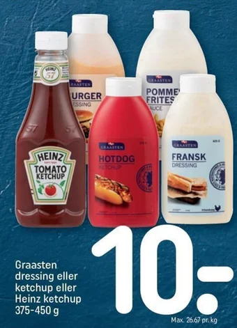 REMA 1000 Graasten dressing eller ketchup eller Heinz ketchup 375-450 g tilbud
