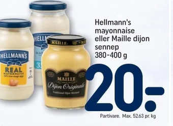 REMA 1000 Hellmann's mayonnaise eller Maille dijon sennep 380-400 g tilbud