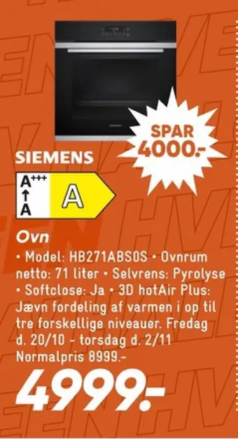 Bilka Siemens indbygningsovn tilbud