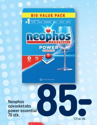 REMA 1000 Neophos opvasketabs power essential 70 stk. tilbud