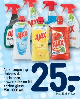 REMA 1000 Ajax rengøring Universal, bathroom, power eller multi action glass 750-1000 ml tilbud