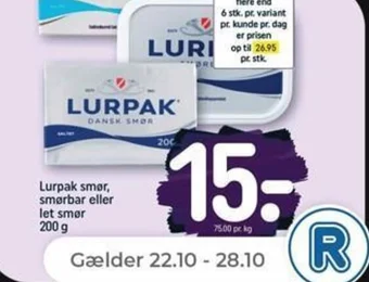 Netto Lurpak smør, smørbar eller let smør tilbud