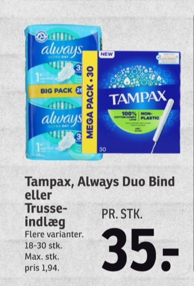 Tampax tamponer tilbud hos SPAR