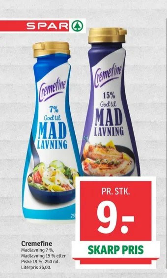 SPAR Cremefine madlavningsfløde 7 % tilbud
