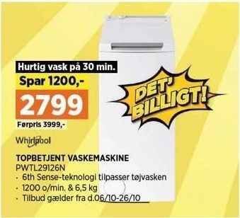 Power Topbetjent vaskemaskine tilbud