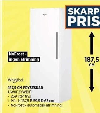 Power 187,5 cm fryseskab tilbud