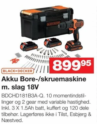 Bauhaus BLACK+DECKER Akku Bore-/skruemaskine m. slag 18V tilbud