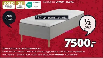 JYSK DUNLOPILLO B200 BOXMADRAS tilbud