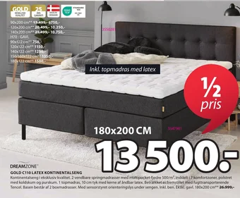 JYSK GOLD C110 LATEX KONTINENTALSENG tilbud