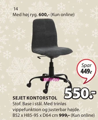 JYSK SEJET KONTORSTOL tilbud