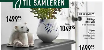 Imerco Blå mega riflet vase tilbud