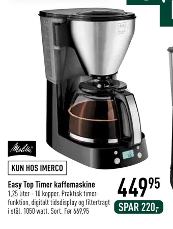 Imerco Easy top timer kaffemaskine tilbud