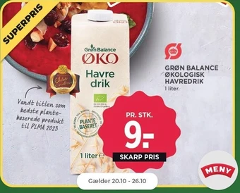 Grøn balance økologisk havredrik, 1l