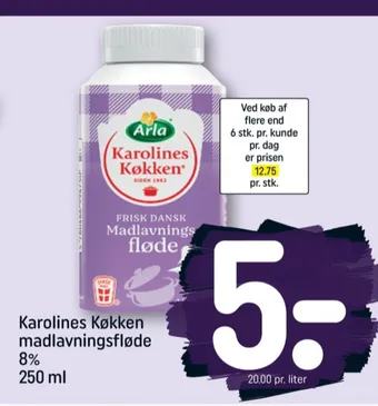 REMA 1000 Karolines madlavningsfløde 8% tilbud