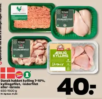 Netto Dansk Hakket Kylling 7-10%,Kyllingefilet 650-1500 g tilbud