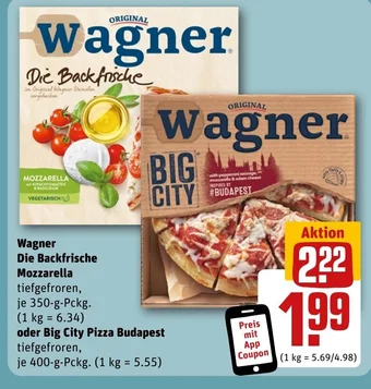 REWE DE Wagner Die Backfrische Mozzarella oder Big City Pizza Budapest tilbud