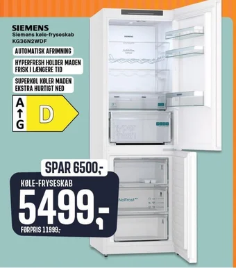 Skousen Siemens køle-fryseskab KG36N2WDF tilbud
