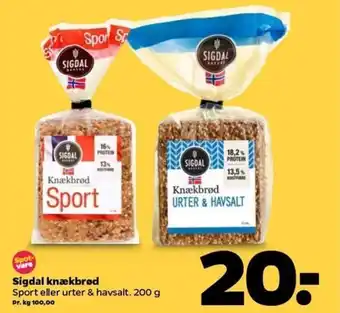 Netto Sigdal Knækbrød Sport eller Urter 200 g tilbud