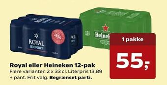 Dagli'Brugsen Royal eller Heineken 12-pak tilbud