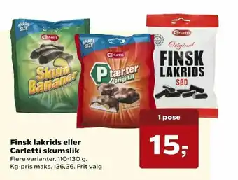 Dagli'Brugsen Finsk lakrids eller Carletti skumslik tilbud