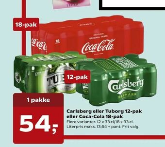 Dagli'Brugsen Carlsberg eller Tuborg 12-pak eller Coca-Cola 18-pak tilbud