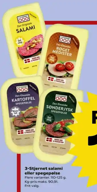 Kvickly 3-Stjernet salami eller spegepølse tilbud