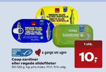 Kvickly Coop sardiner eller røgede sildefileter tilbud