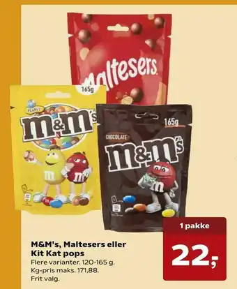 Kvickly M&M's, Maltesers eller Kit Kat pops tilbud