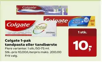Kvickly Colgate 1-pak tandpasta eller tandbørste tilbud
