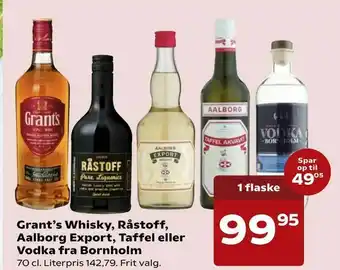 Kvickly Grant's Whisky, Råstoff, Aalborg Export, Taffel eller Vodka fra Bornholm tilbud