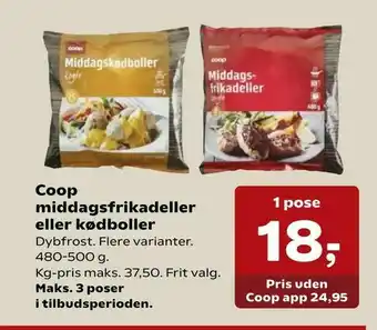 Kvickly Coop middagsfrikadeller eller kødboller tilbud