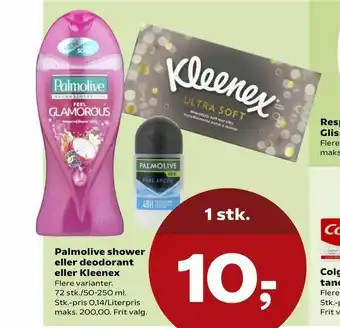 Kvickly Palmolive shower eller deodorant eller Kleenex tilbud