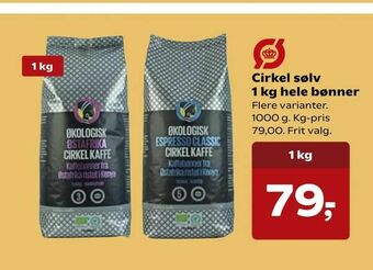 Kvickly Cirkel sølv 1 kg hele bønner tilbud