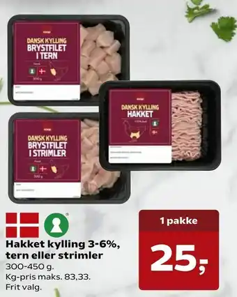 Kvickly Hakket kylling 3-6%, tern eller strimler tilbud