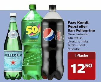 Kvickly Faxe Kondi, Pepsi eller San Pellegrino tilbud