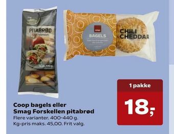 Kvickly Coop bagels eller Smag Forskellen pitabrød tilbud