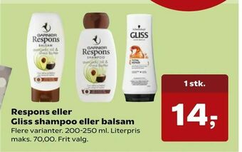 Kvickly Respons eller Gliss shampoo eller balsam tilbud