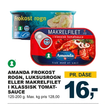 Let-Køb Amanda frokost rogn, luksusrogn eller makrelfilet i klassisk tomatsauce tilbud