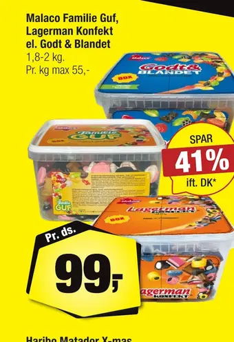 Calle Malaco familie guf, lagerman konfekt el. godt & blandet tilbud