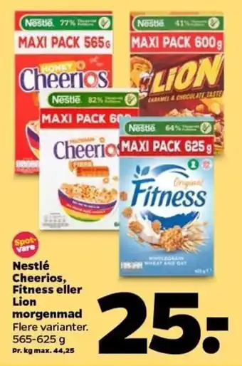 Netto Nestle Cheerios Fitness eller Lion Morgenmad 565-625 g tilbud